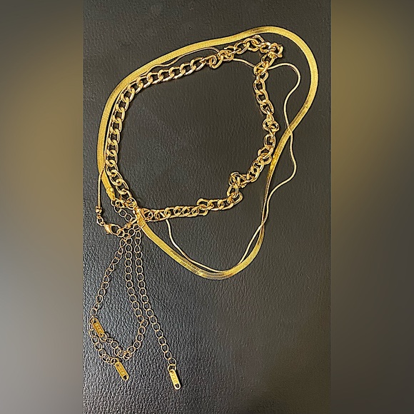 Multilayer Gold Plated Cuban Chain Link Herringbone Flat Snake Choker Necklace - Picture 5 of 6